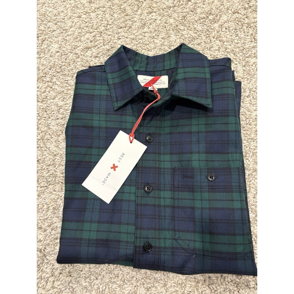 NWT Best Made Co Shirt Mens XS Green Navy Plaid Button Up Wool Cotton Flannel